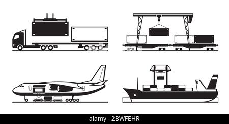 Loading container on cargo terminal - vector illustration Stock Vector