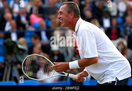 16 June 2013  Ivan Lendl enjoys an exhibition match for the Rally for Cancer charity at the Aegon Championships, Queens Club, London.  Credit : Headlinephoto  +44 (0)7794 378575 www.headlinephoto.co.uk photos@headlinephoto.co.uk Stock Photo