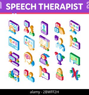 Speech Therapist Help Isometric Icons Set Vector Stock Vector