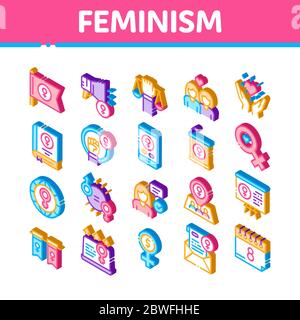 Feminism Woman Power Isometric Icons Set Vector Stock Vector