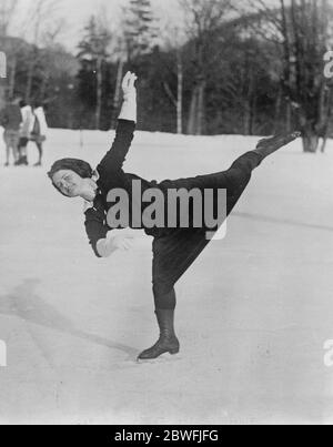 Preparing for the Olympic Games Beatrice Loughran , of New York , the champion American figure skater , in training on Lake Placid, in Essex County, New York for the Olympic Games 7 January 1924 Stock Photo
