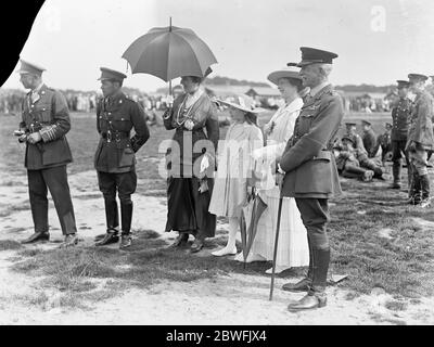 Canadian forestry corps sports . ( Windsor Great Park ) . Right to left : General Carteret Carey , Princess Aline , Countess of Athlone , General MacDougall , Lady May Cambridge ( daughter of Princess Alice ) , Mrs Carteret Carey , watching the sports . 25 May 1918 Stock Photo