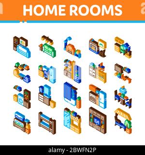 Home Rooms Furniture Isometric Icons Set Vector Stock Vector