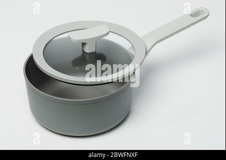 Gray cooking pot side view isolated on white background Stock Photo
