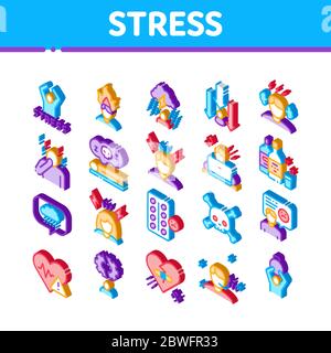 Stress And Depression Isometric Icons Set Vector Stock Vector