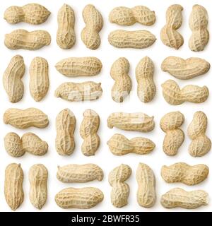 Shelled peanuts on white background, seamless square pattern Stock Photo