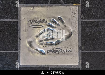 Cannes, France - June 12, 2019 : Handprints of celebrities. The imprint of the hand of a famous American actress Meg Ryan. Stock Photo