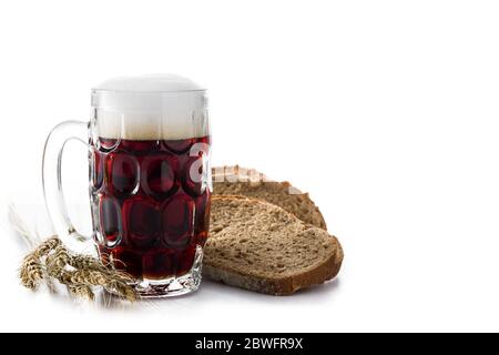 Traditional kvass beer mug with rye bread isolated on white background Stock Photo