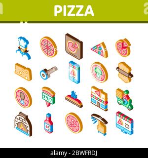 Pizza Delicious Food Isometric Icons Set Vector Stock Vector
