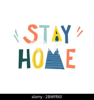 Stay home vector fun and cute lettering  Stock Vector
