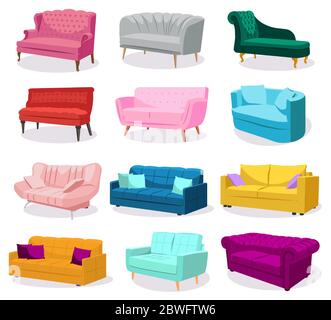 Big set of modern colorful soft sofas with upholstery Stock Vector