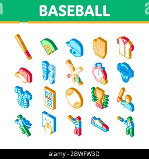 Baseball Game Tools Isometric Icons Set Vector Stock Vector