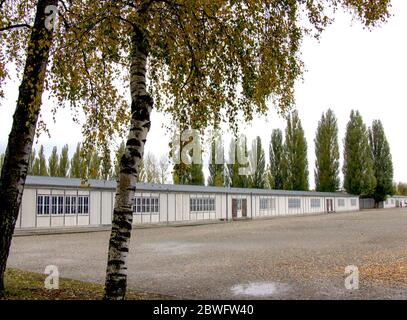 Prisoner barracks at the Dachau Concentration Camp. It It was the first Nazi Concentration Camp and was a prototype for all further Nazi Concentration Stock Photo