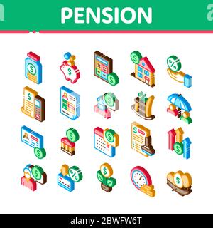 Pension Retirement Isometric Icons Set Vector Stock Vector