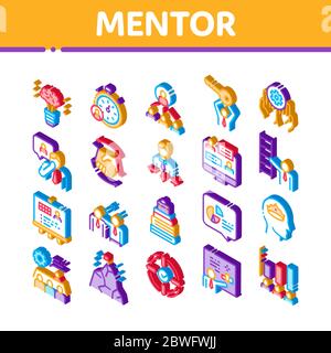 Mentor Relationship Isometric Icons Set Vector Stock Vector