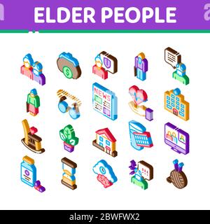 Elder People Pensioner Isometric Icons Set Vector Stock Vector