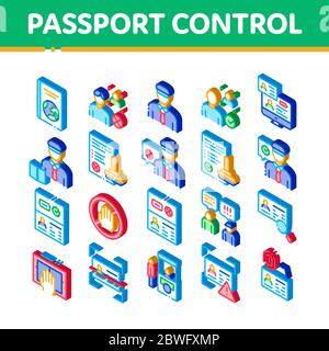 Passport Control Check Isometric Icons Set Vector Stock Vector