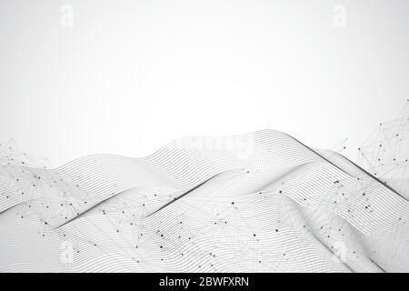 Abstract dynamic motion lines and dots background with colorful particles. Digital streaming background, wave flow. Plexus stream background. Big Data Stock Vector