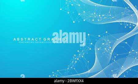 Abstract dynamic motion lines and dots background with colorful particles. Digital streaming background, wave flow. Plexus stream background. Big Data Stock Vector