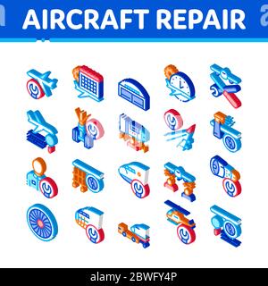 Aircraft Repair Tool Isometric Icons Set Vector Stock Vector