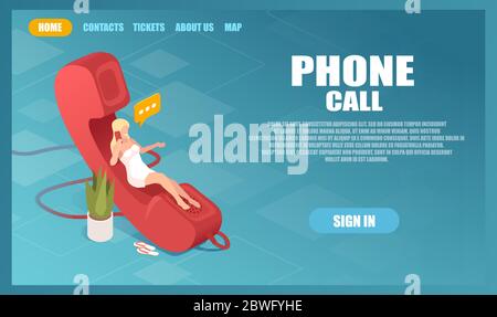 Vector landing page of a customer support phone call concept. Stock Vector