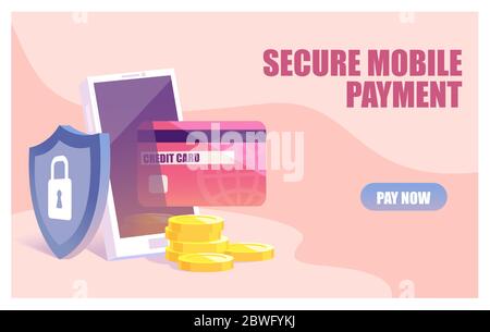 Vector banner of a payment online technology with smartphone and credit card concept Stock Vector