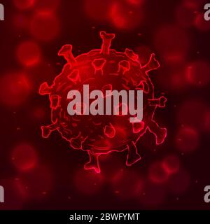 Coronavirus Cells or Bacteria Molecule. Virus COVID-19 Cell in Spherical Shape. Abstract Illustration in red Tints on dark background Stock Vector