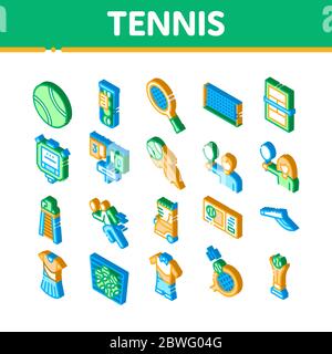 Tennis Game Equipment Isometric Icons Set Vector Stock Vector