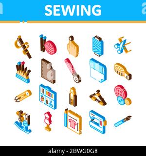 Sewing And Needlework Isometric Icons Set Vector Stock Vector
