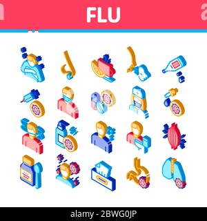 Flu Symptoms Medical Isometric Icons Set Vector Stock Vector