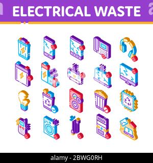 Electrical Waste Tools Isometric Icons Set Vector Stock Vector
