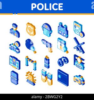 Police Department Isometric Icons Set Vector Stock Vector