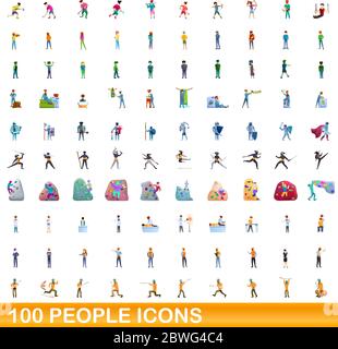 100 people icons set. Cartoon illustration of 100 people icons vector set isolated on white background Stock Vector
