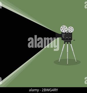 camera old movie art illustration on green background Stock Vector