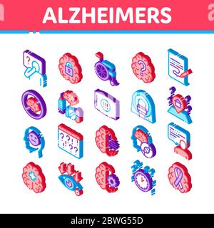 Alzheimers Disease Isometric Icons Set Vector Stock Vector