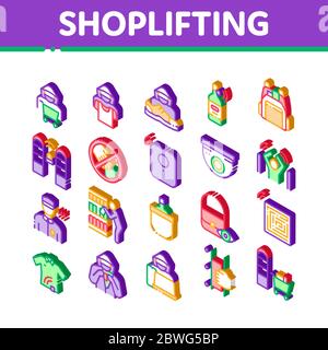 Shoplifting Isometric Icons Set Vector Stock Vector