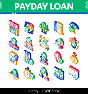 Payday Loan Isometric Elements Icons Set Vector Stock Vector