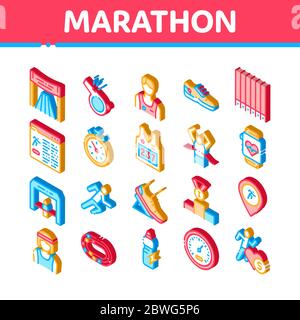 Marathon Isometric Elements Icons Set Vector Stock Vector
