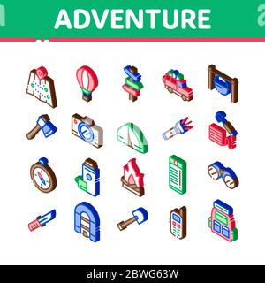 Adventure Isometric Elements Icons Set Vector Stock Vector
