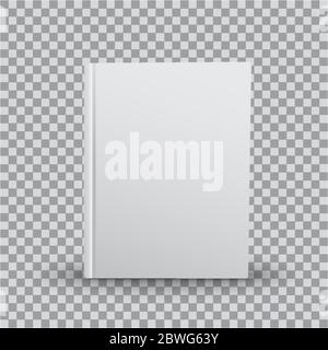 3d Blank book template with white cover on transparent background, front view. Realistic Mock Up of books, vector Stock Vector