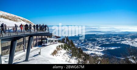 Panoramic train going to the top of the Puy de Dome volcano in the Park Regional of Auvergne volcanoes Stock Photo