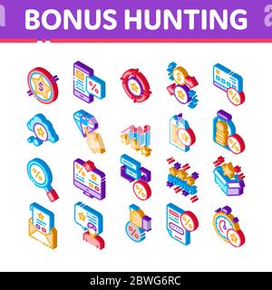 Bonus Hunting Isometric Elements Icons Set Vector Stock Vector