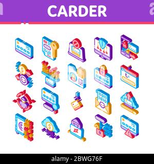 Carder Hacker Isometric Elements Icons Set Vector Stock Vector
