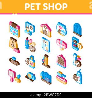 Pet Shop Isometric Elements Icons Set Vector Stock Vector