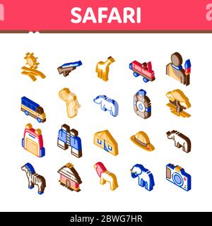 Safari Travel Isometric Elements Icons Set Vector Stock Vector