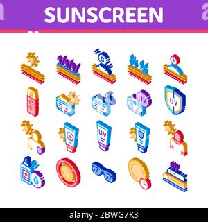 Sunscreen Isometric Elements Icons Set Vector Stock Vector
