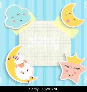 Child Good Night background with cloud, star and moon. Place for text. Vector Illustration  Stock Vector