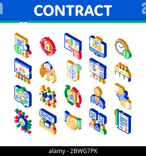 Contract Isometric Elements Icons Set Vector Stock Vector