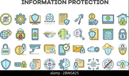 Computer security icon set, outline style Stock Vector