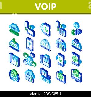 Voip Calling System Isometric Icons Set Vector Stock Vector